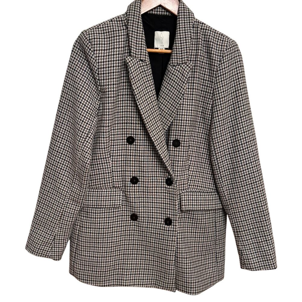 Joie Houndstooth Double Breasted Wool Blend Blazer Medium Checkered Jacket